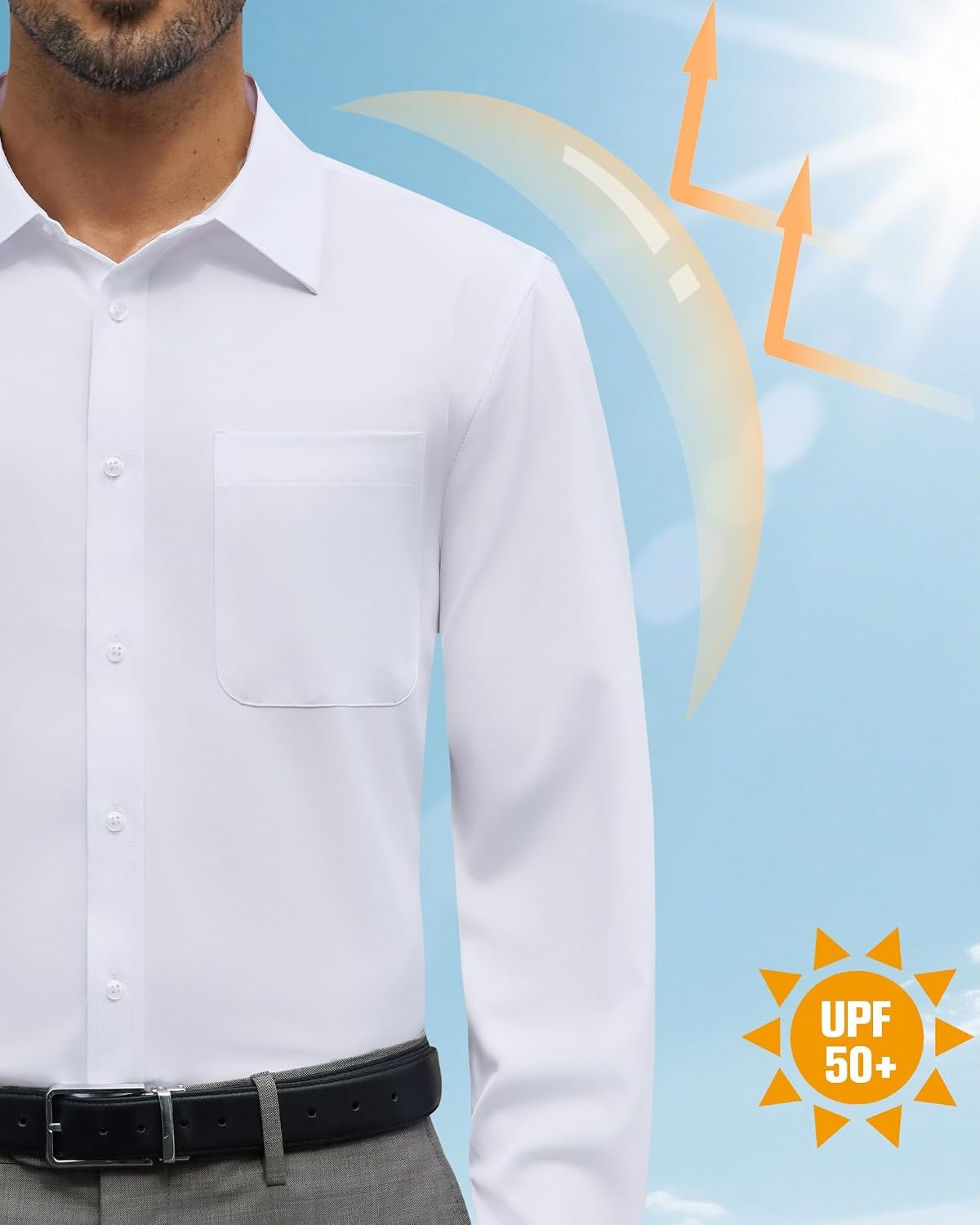 image:imageAlimens amp Gentle White Mens Button Down Shirts Long Sleeve 4Way Stretch Dress Shirt Solid Regular Fit Business Casual Shirts
