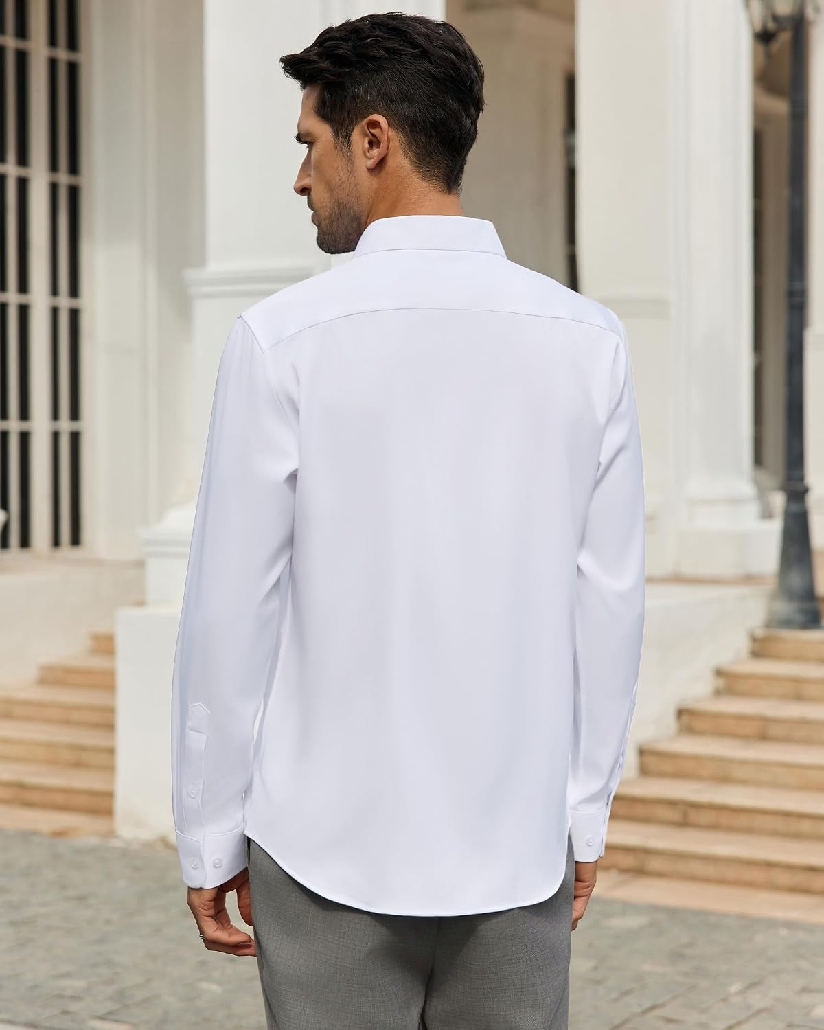 image:imageAlimens amp Gentle White Mens Button Down Shirts Long Sleeve 4Way Stretch Dress Shirt Solid Regular Fit Business Casual Shirts