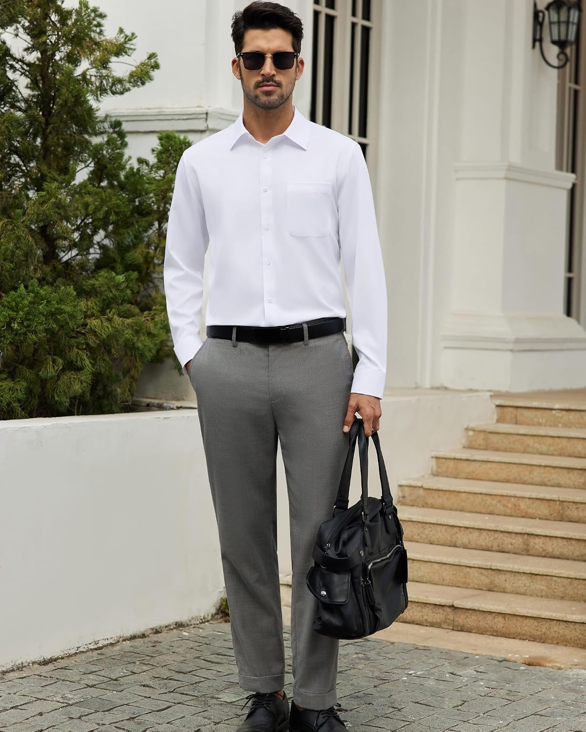 image:imageAlimens amp Gentle White Mens Button Down Shirts Long Sleeve 4Way Stretch Dress Shirt Solid Regular Fit Business Casual Shirts