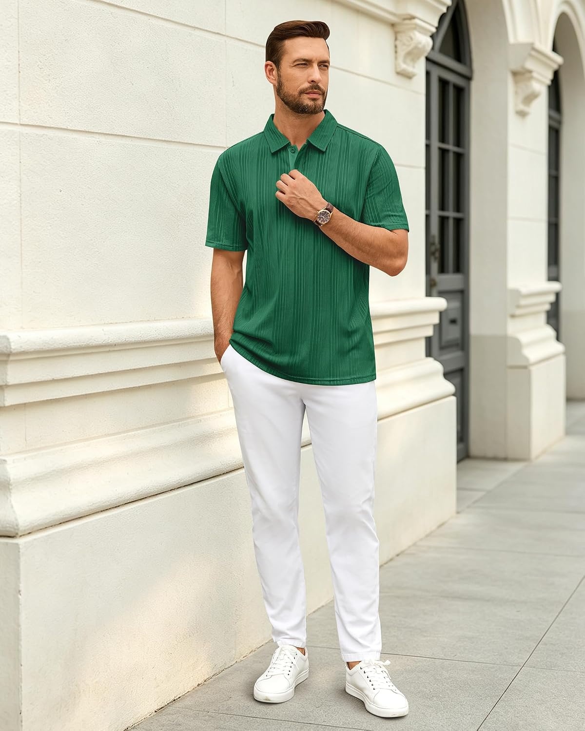 image:imageMens Polo Shirts Short Sleeve Knit Stretch Lightweight Casual Summer ShirtGreen