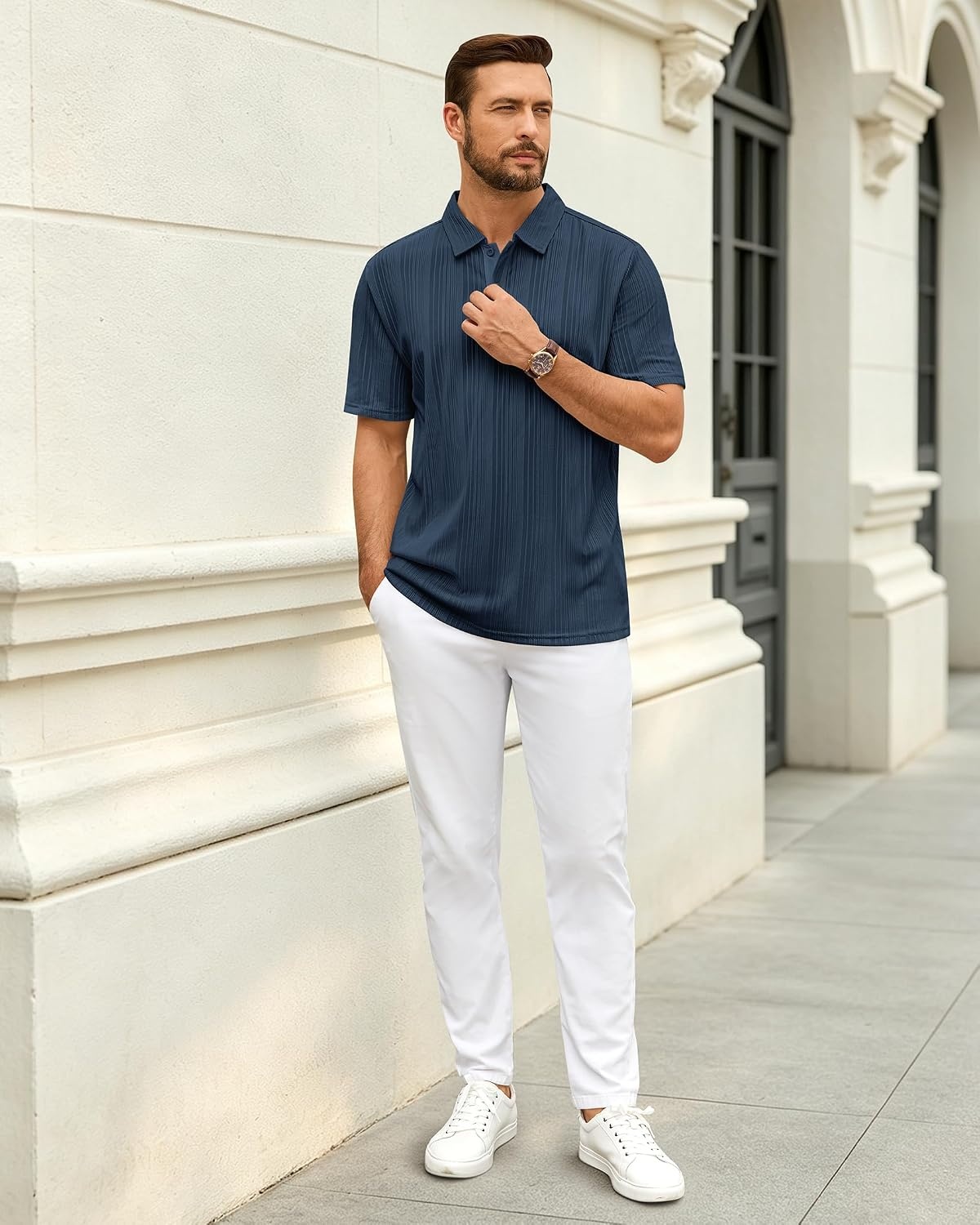 image:imageMens Polo Shirts Short Sleeve Knit Stretch Lightweight Casual Summer ShirtNavy Blue