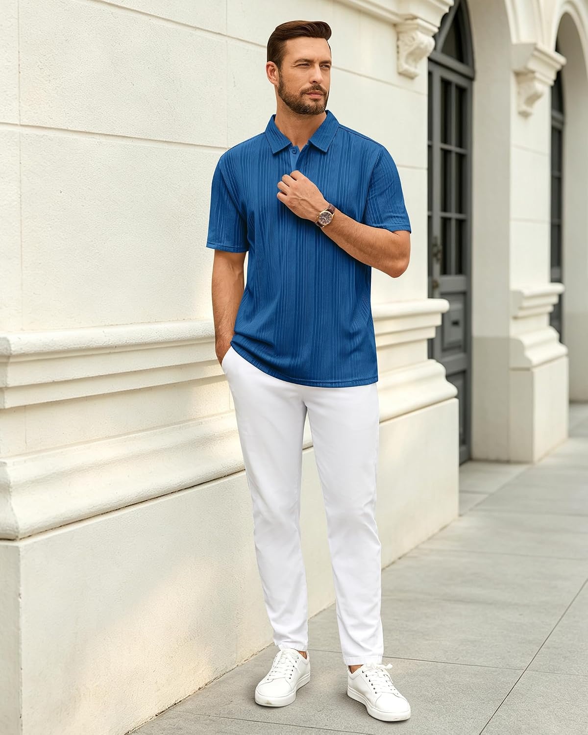 image:imageMens Polo Shirts Short Sleeve Knit Stretch Lightweight Casual Summer ShirtRoyal Blue