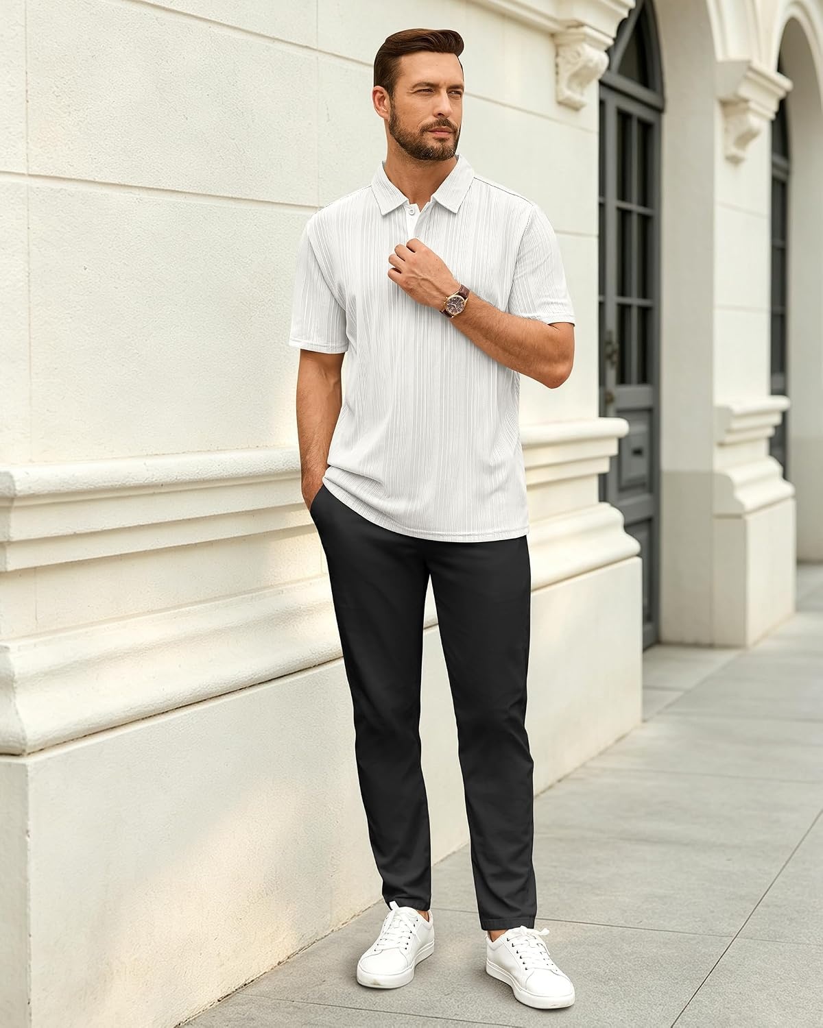 image:imageMens Polo Shirts Short Sleeve Knit Stretch Lightweight Casual Summer ShirtWhite