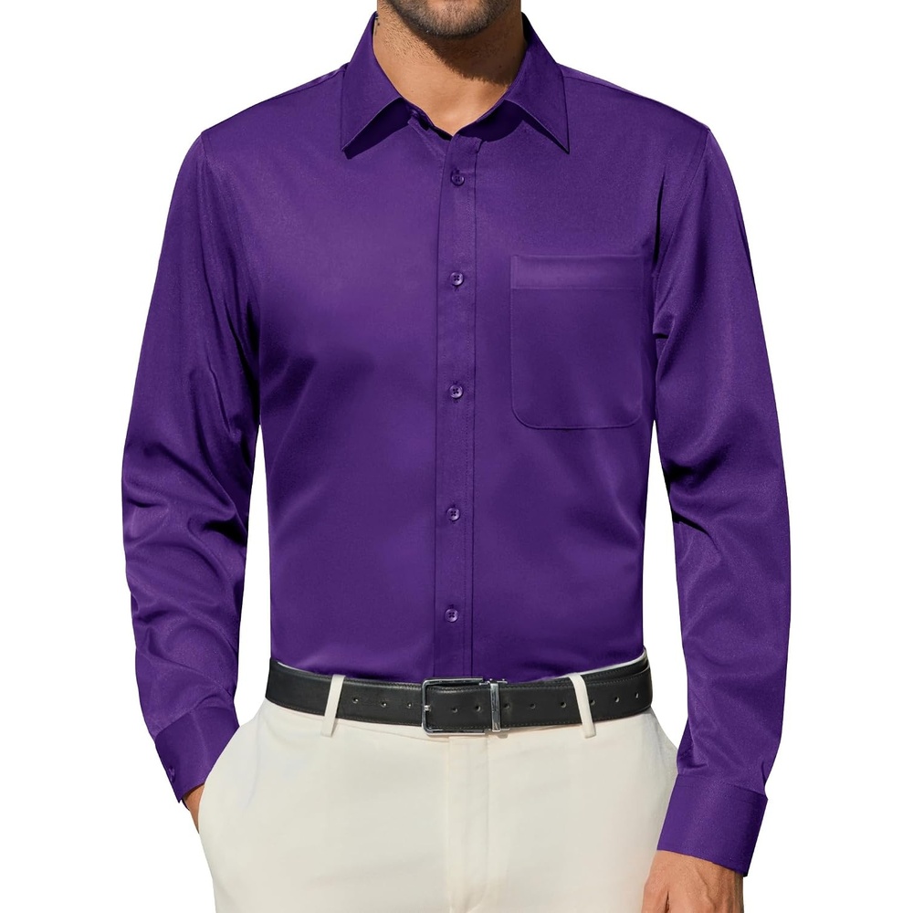 image:imageAlimens amp Gentle Mens Purple Dress Shirt Stretch Long Sleeve Button Down Shirt Dressy Sun Protection Business Work Shirts