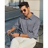 Alimens & Gentle Grey Mens Button Up Shirts Long Sleeve Solid Dress Shirt 4-Way Stretch Outdoor Commute Sun Protection Shirt