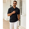 Mens Polo Shirts Short Sleeve Knit Stretch Lightweight Casual Summer Shirt(Black)
