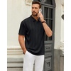 Mens Polo Shirts Short Sleeve Knit Stretch Lightweight Casual Summer Shirt(Black)