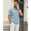 Mens Polo Shirts Short Sleeve Knit Stretch Lightweight Casual Summer Shirt(Blue)
