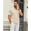 Mens Polo Shirts Short Sleeve Knit Stretch Lightweight Casual Summer Shirt(Cream)