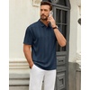Mens Polo Shirts Short Sleeve Knit Stretch Lightweight Casual Summer Shirt(Navy Blue)