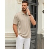 Mens Polo Shirts Short Sleeve Knit Stretch Lightweight Casual Summer Shirt(Tan)