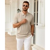 Mens Polo Shirts Short Sleeve Knit Stretch Lightweight Casual Summer Shirt(Tan)