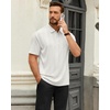Mens Polo Shirts Short Sleeve Knit Stretch Lightweight Casual Summer Shirt(White)