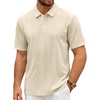 Mens Polo Shirts Short Sleeve Knit Stretch Lightweight Casual Summer Shirt(Cream)