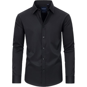 Mens Black Dress Shirt Slim Fit Stretch Long Sleeve Wrinkle Free Shirts