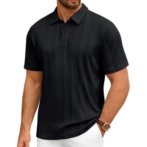 Mens Polo Shirts Short Sleeve Knit Stretch Lightweight Casual Summer Shirt(Black)