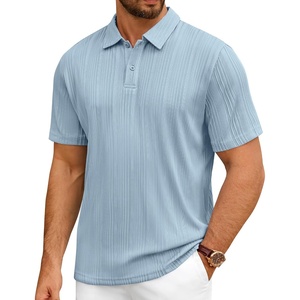 Mens Polo Shirts Short Sleeve Knit Stretch Lightweight Casual Summer Shirt(Blue)