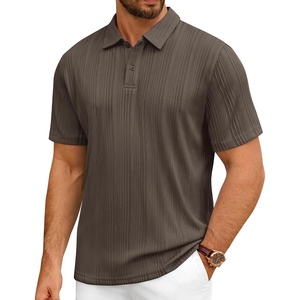 Mens Polo Shirts Short Sleeve Knit Stretch Lightweight Casual Summer Shirt(Brown)