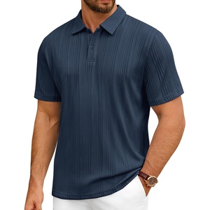 Mens Polo Shirts Short Sleeve Knit Stretch Lightweight Casual Summer Shirt(Navy Blue)
