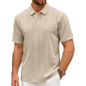 Mens Polo Shirts Short Sleeve Knit Stretch Lightweight Casual Summer Shirt(Tan)