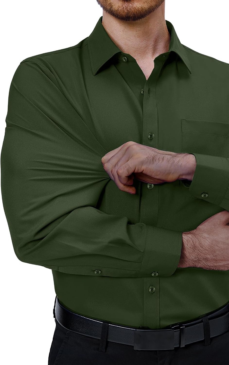 image:imageAlimens amp Gentle Mens Dress Shirts Long Sleeve Stretch Button Down ShirtArmy Green