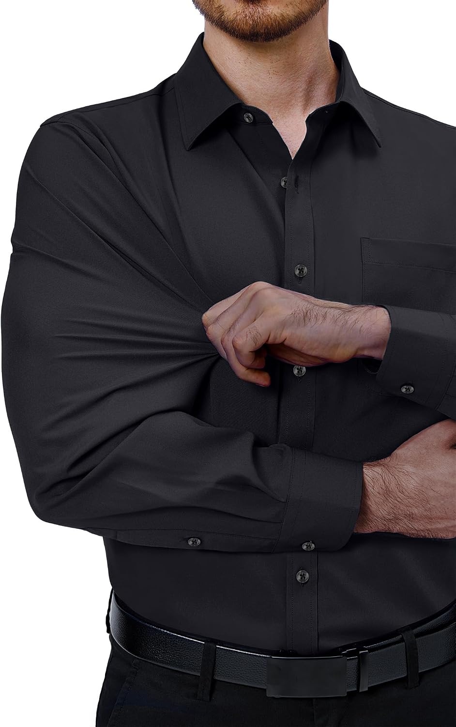 image:imageAlimens amp Gentle Mens Dress Shirts Long Sleeve Stretch Button Down ShirtBlack