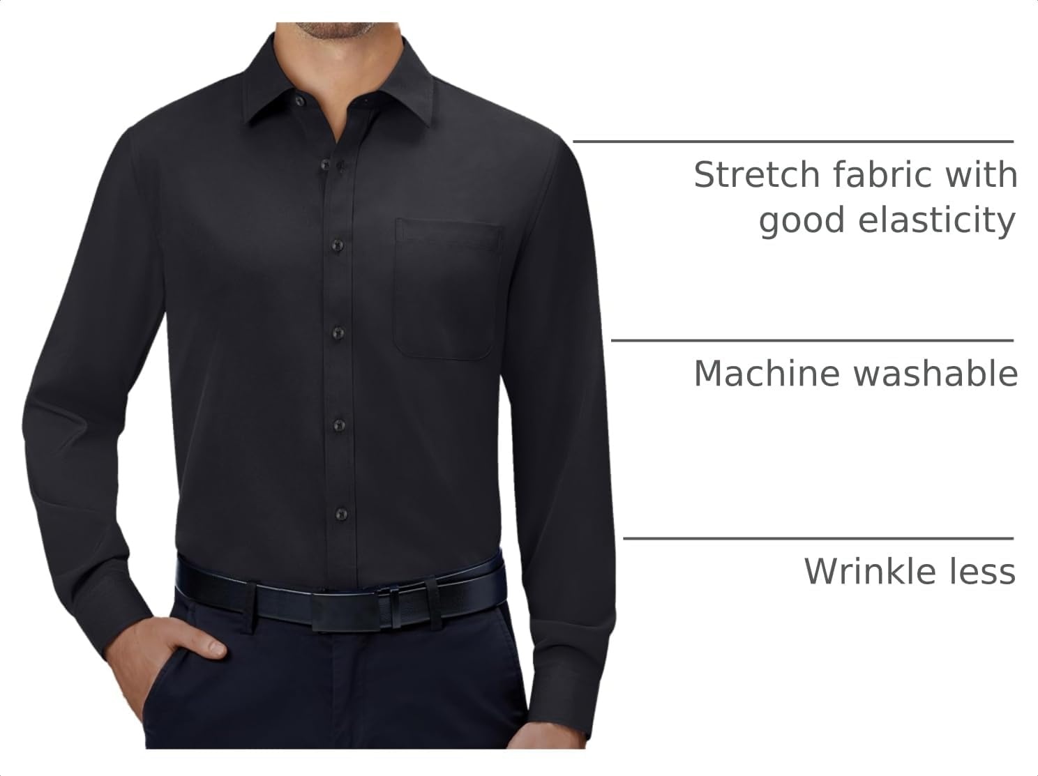 image:imageAlimens amp Gentle Mens Dress Shirts Long Sleeve Stretch Button Down ShirtBlack