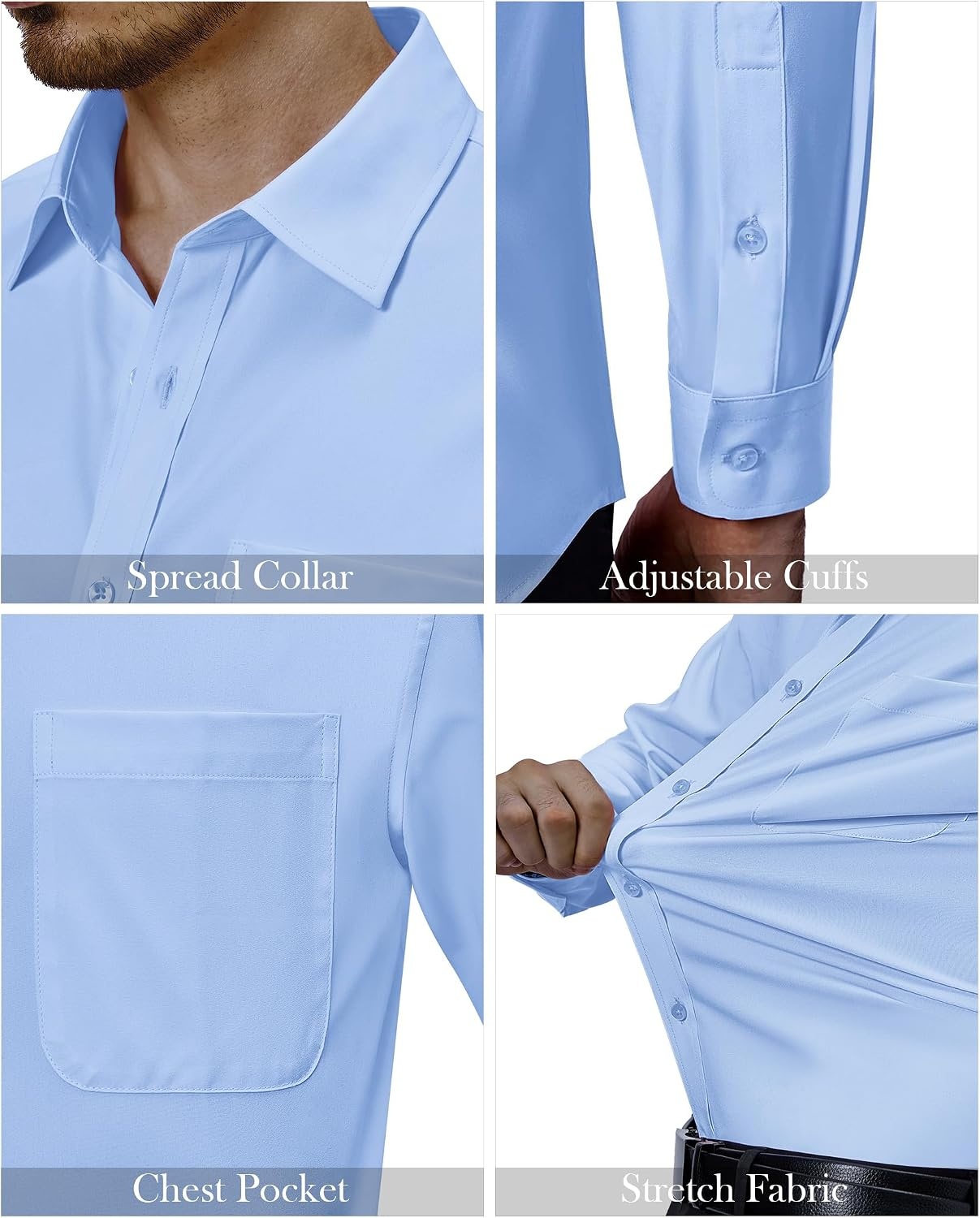 image:imageAlimens amp Gentle Mens Dress Shirts Long Sleeve Stretch Button Down ShirtBlue