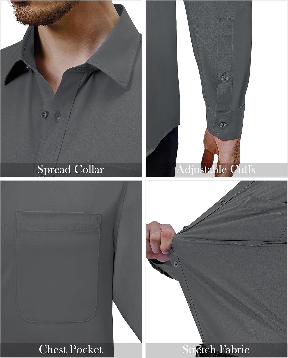 image:imageAlimens amp Gentle Mens Dress Shirts Long Sleeve Stretch Button Down ShirtDark Grey