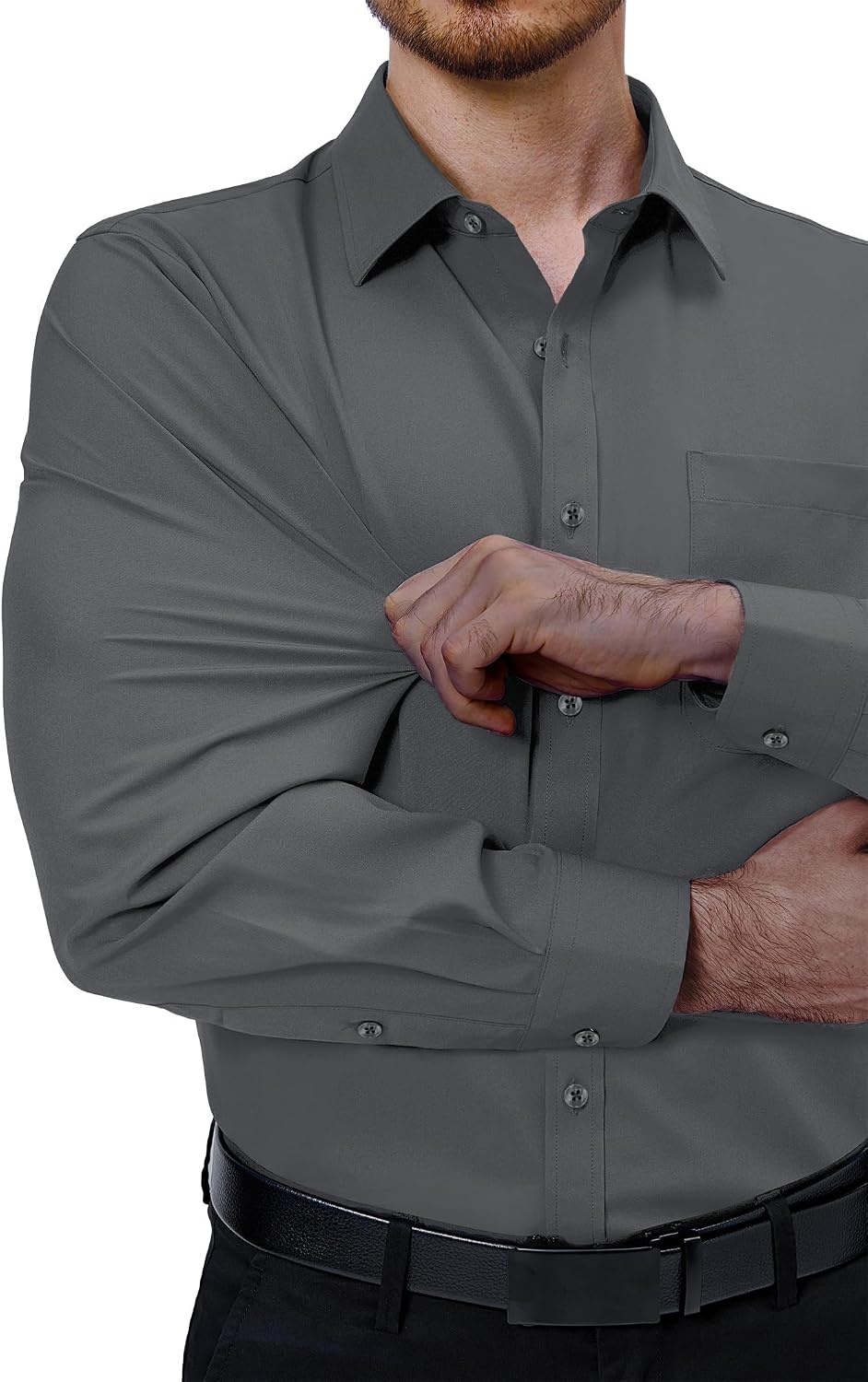 image:imageAlimens amp Gentle Mens Dress Shirts Long Sleeve Stretch Button Down ShirtDark Grey