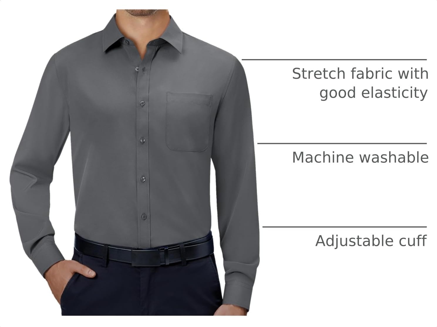 image:imageAlimens amp Gentle Mens Dress Shirts Long Sleeve Stretch Button Down ShirtDark Grey