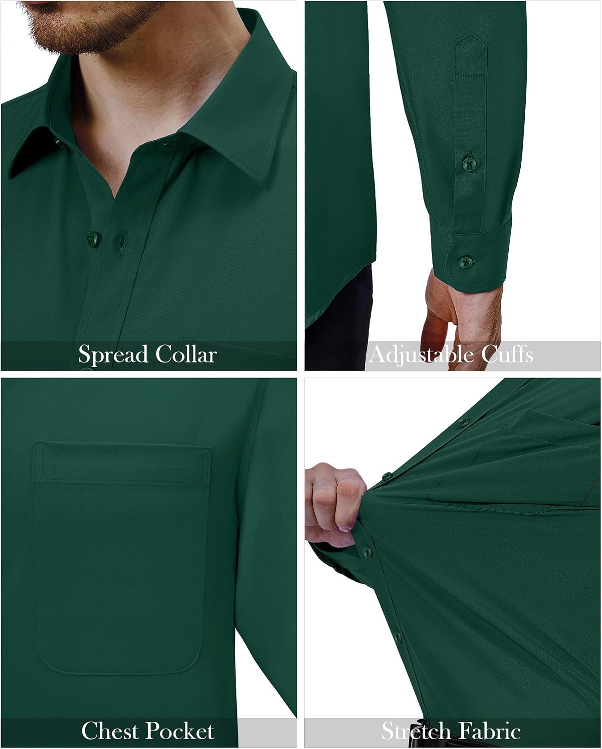 image:imageAlimens amp Gentle Mens Dress Shirts Long Sleeve Stretch Button Down ShirtGreen