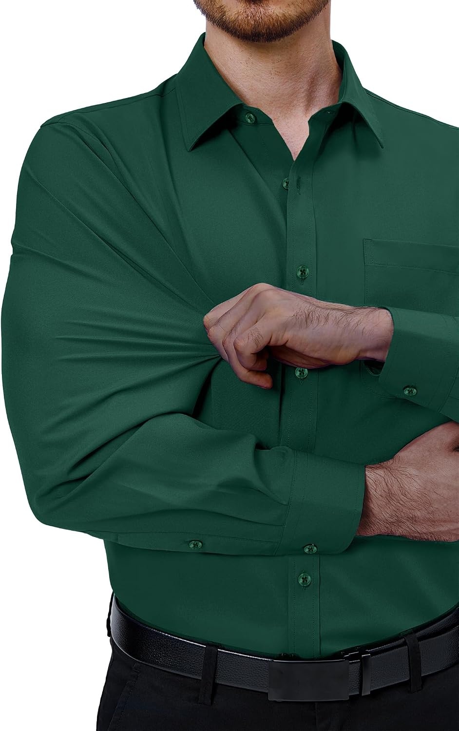 image:imageAlimens amp Gentle Mens Dress Shirts Long Sleeve Stretch Button Down ShirtGreen