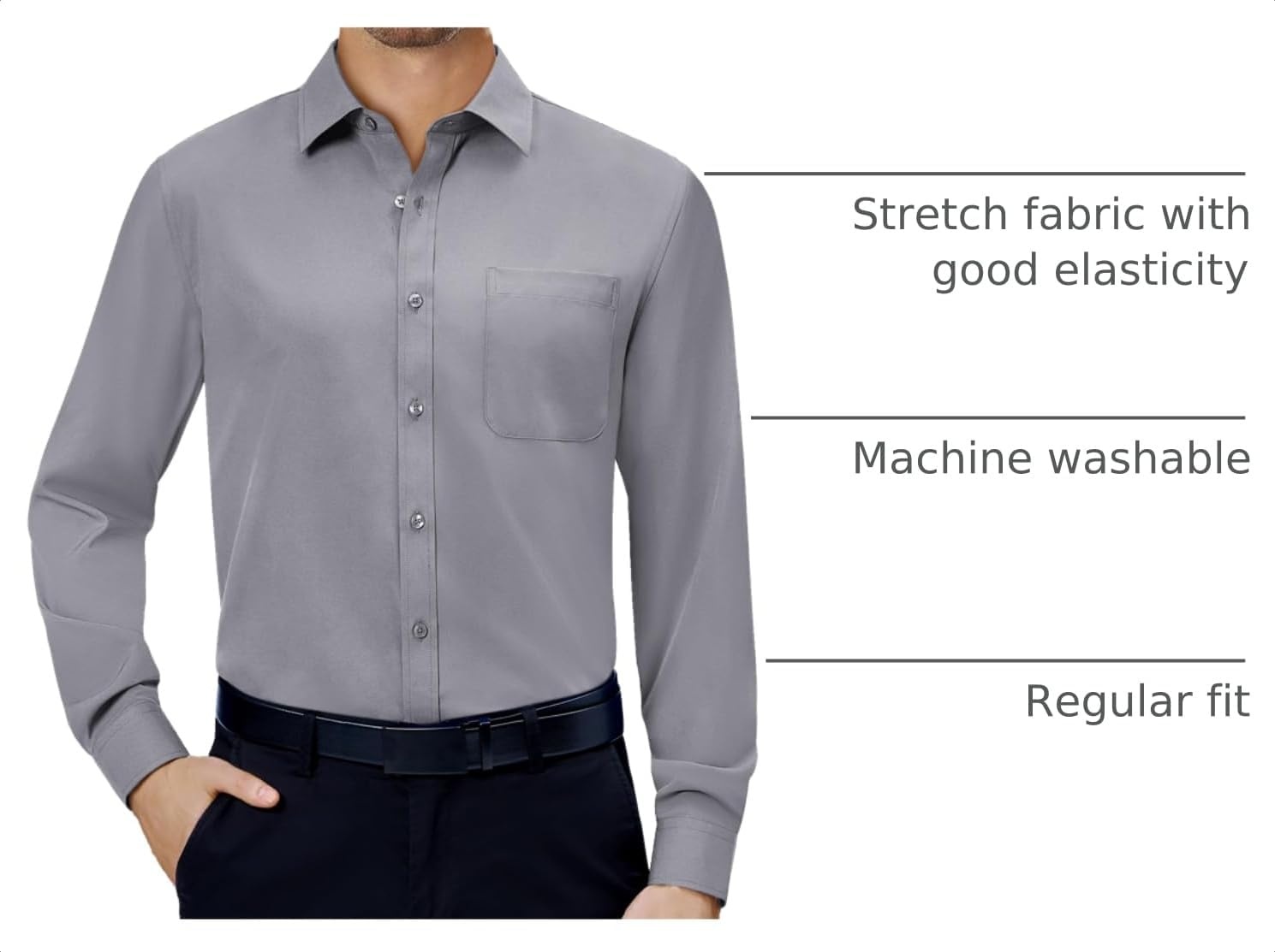 image:imageAlimens amp Gentle Mens Dress Shirts Long Sleeve Stretch Button Down ShirtGrey