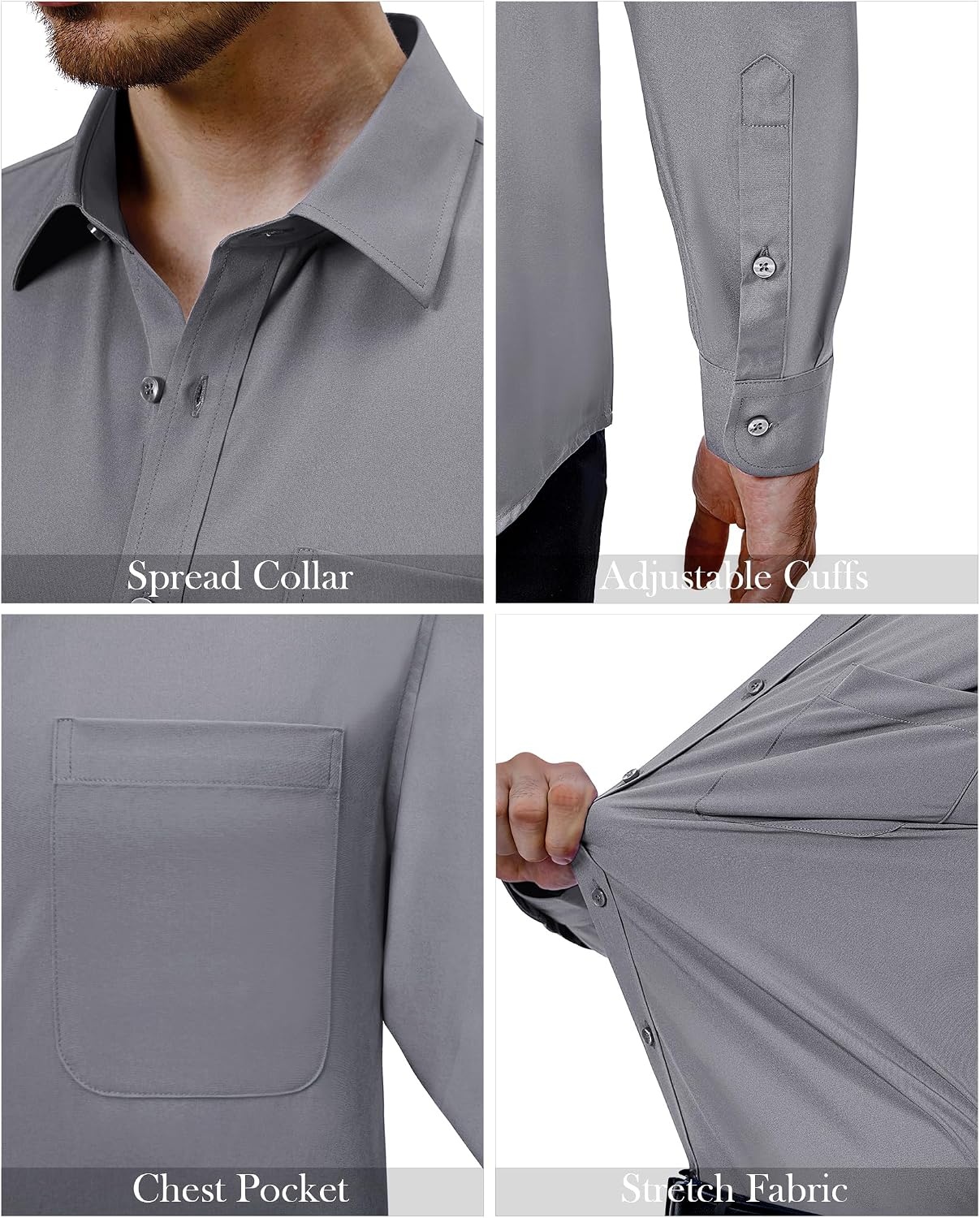 image:imageAlimens amp Gentle Mens Dress Shirts Long Sleeve Stretch Button Down ShirtGrey