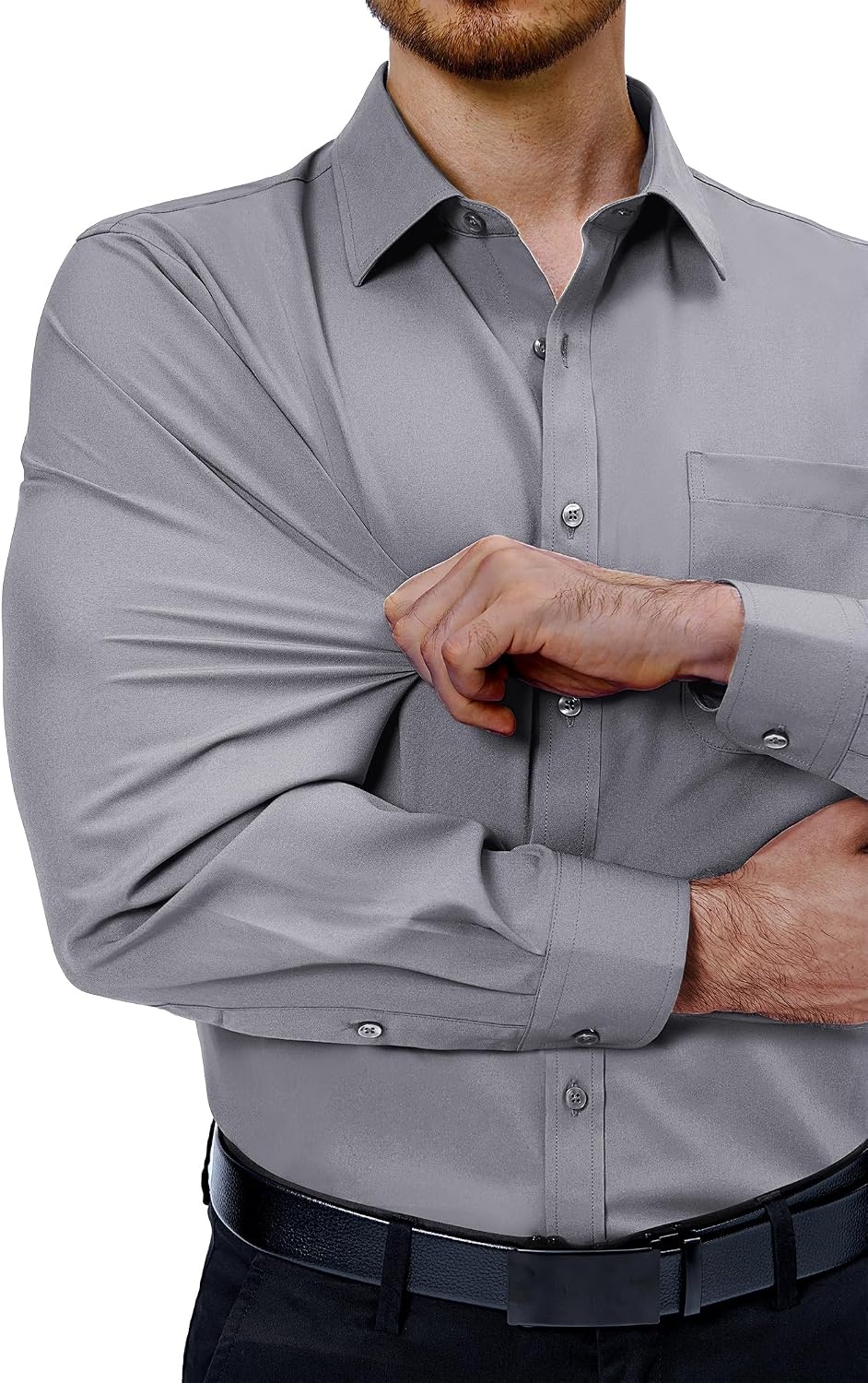 image:imageAlimens amp Gentle Mens Dress Shirts Long Sleeve Stretch Button Down ShirtGrey
