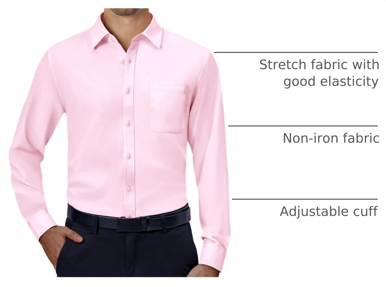image:imageAlimens amp Gentle Mens Dress Shirts Long Sleeve Stretch Button Down ShirtPink