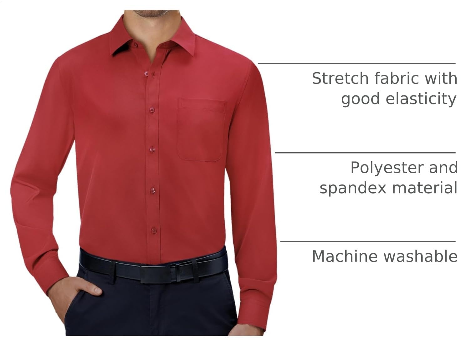 image:imageAlimens amp Gentle Mens Dress Shirts Long Sleeve Stretch Button Down ShirtRed