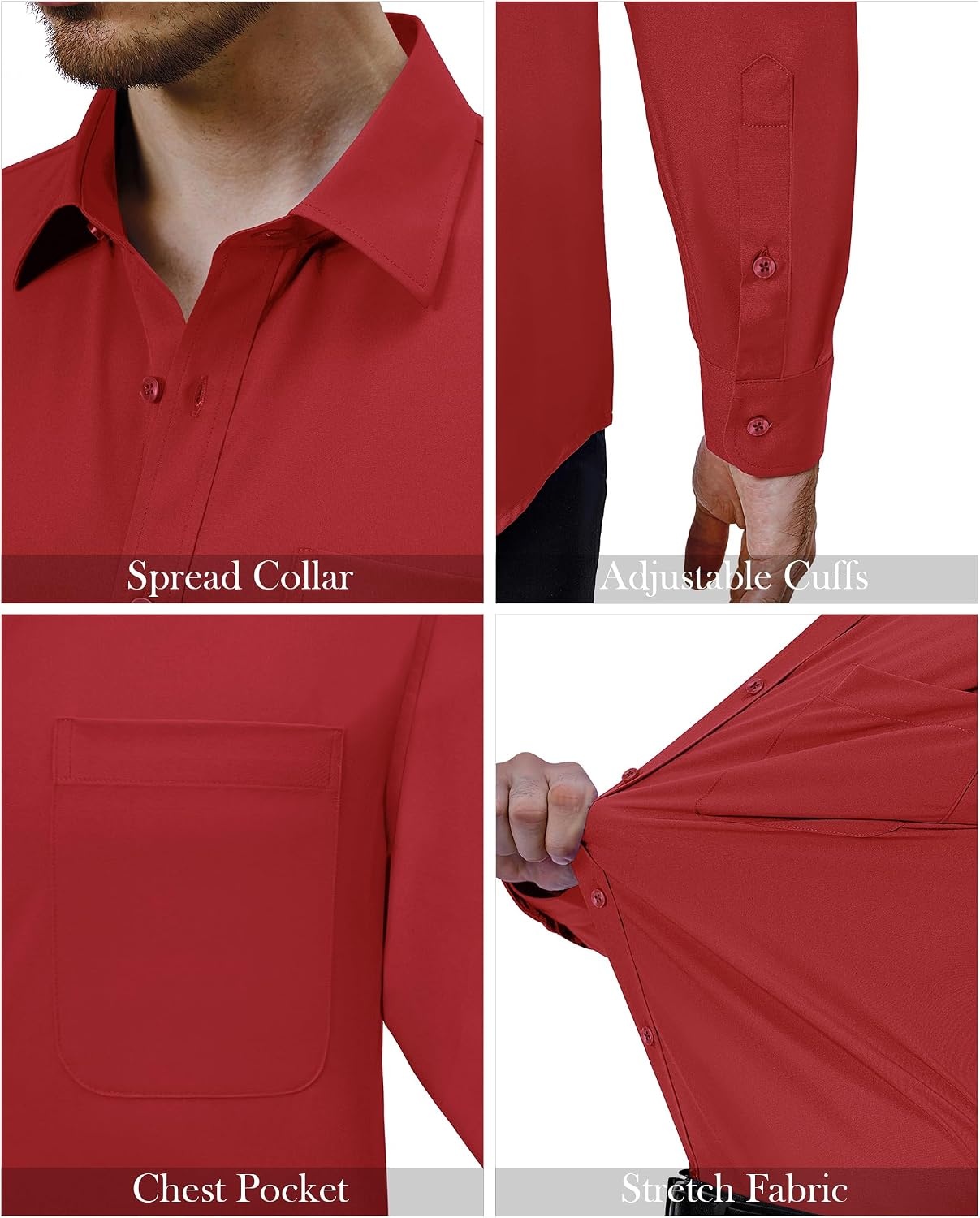 image:imageAlimens amp Gentle Mens Dress Shirts Long Sleeve Stretch Button Down ShirtRed