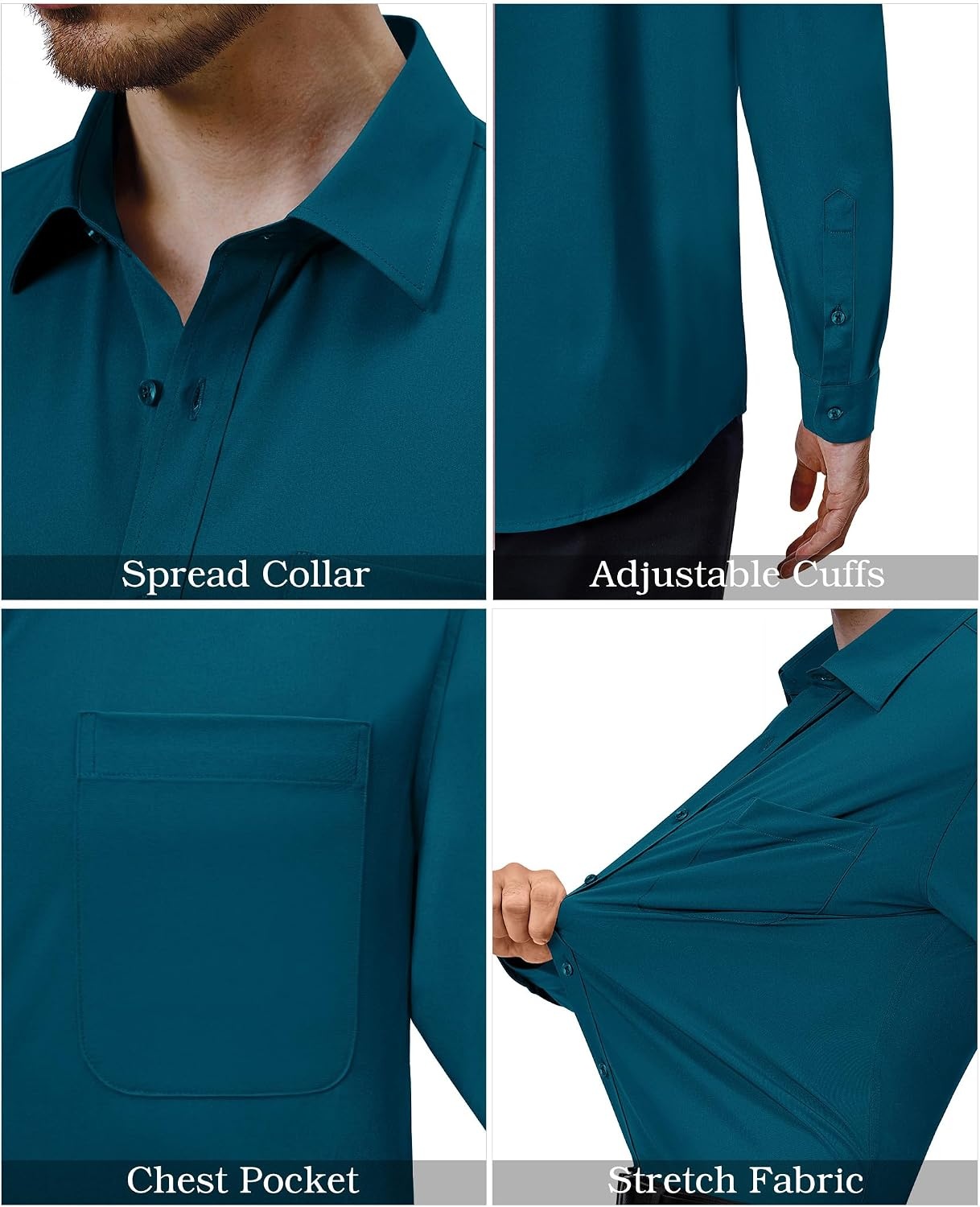 image:imageAlimens amp Gentle Mens Dress Shirts Long Sleeve Stretch Button Down ShirtTurquoise