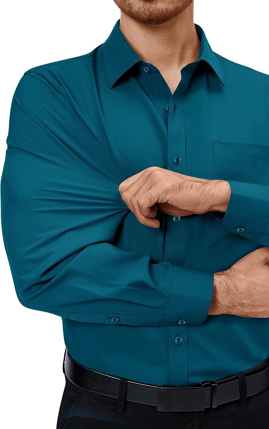 image:imageAlimens amp Gentle Mens Dress Shirts Long Sleeve Stretch Button Down ShirtTurquoise