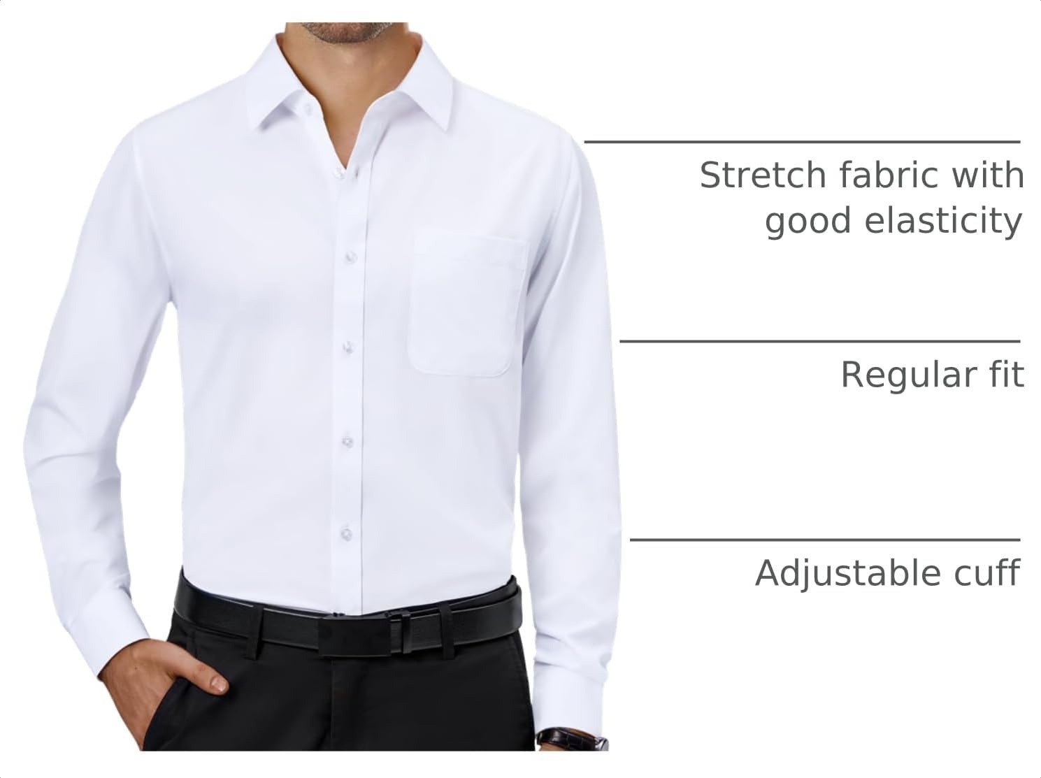 image:imageAlimens amp Gentle Mens Dress Shirts Long Sleeve Stretch Button Down ShirtWhite