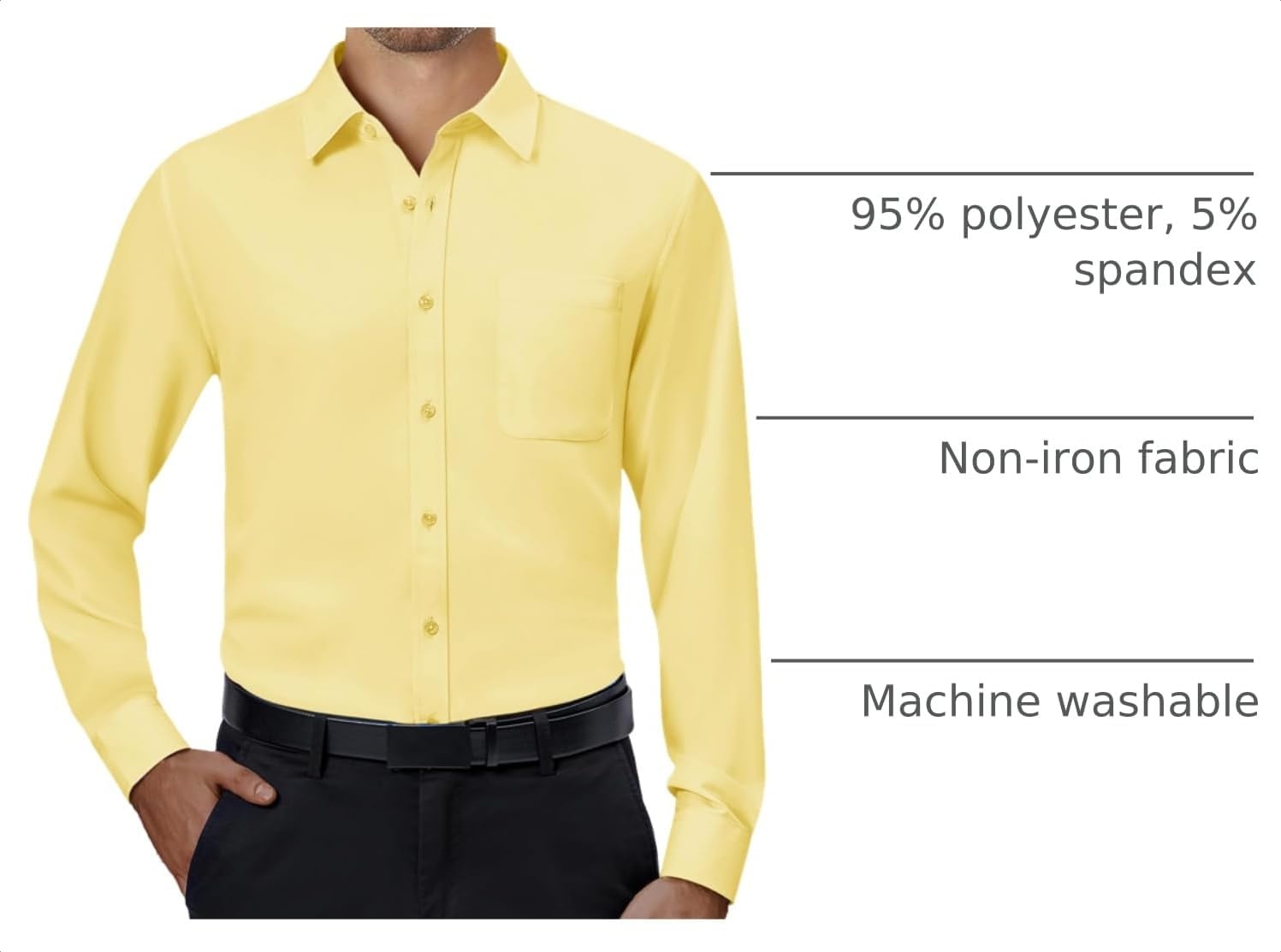 image:imageAlimens amp Gentle Mens Dress Shirts Long Sleeve Stretch Button Down ShirtYellow