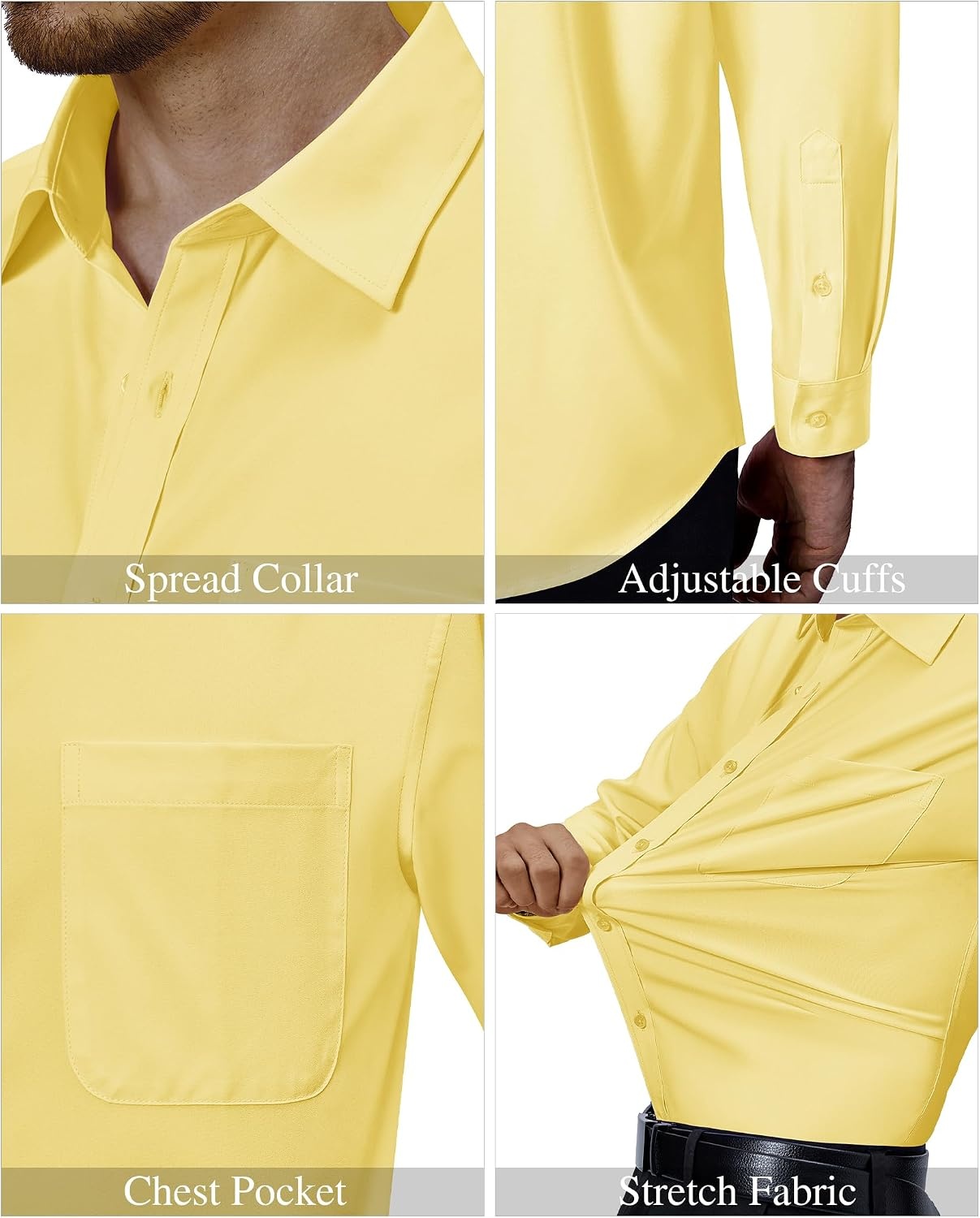 image:imageAlimens amp Gentle Mens Dress Shirts Long Sleeve Stretch Button Down ShirtYellow