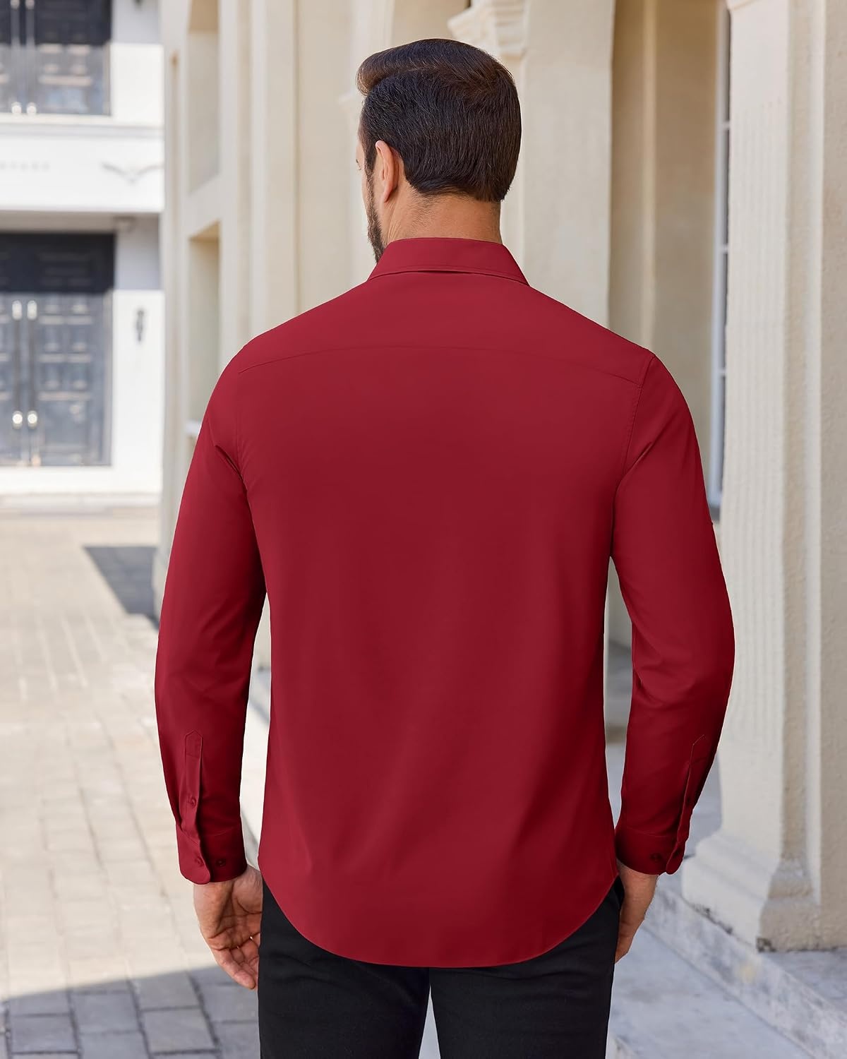 image:imageAlimens amp Gentle Stretch Dress Shirt for Men Button Down Long Sleeve ShirtBurgundy