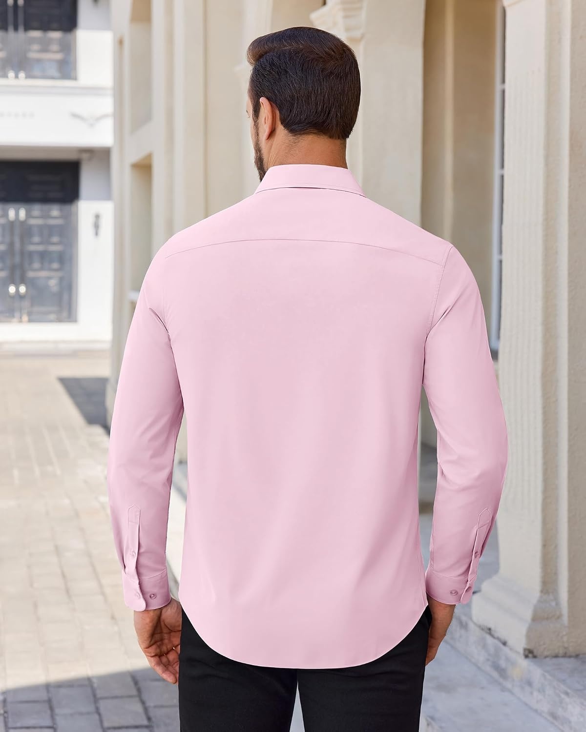 image:imageAlimens amp Gentle Stretch Dress Shirt for Men Button Down Long Sleeve ShirtPink