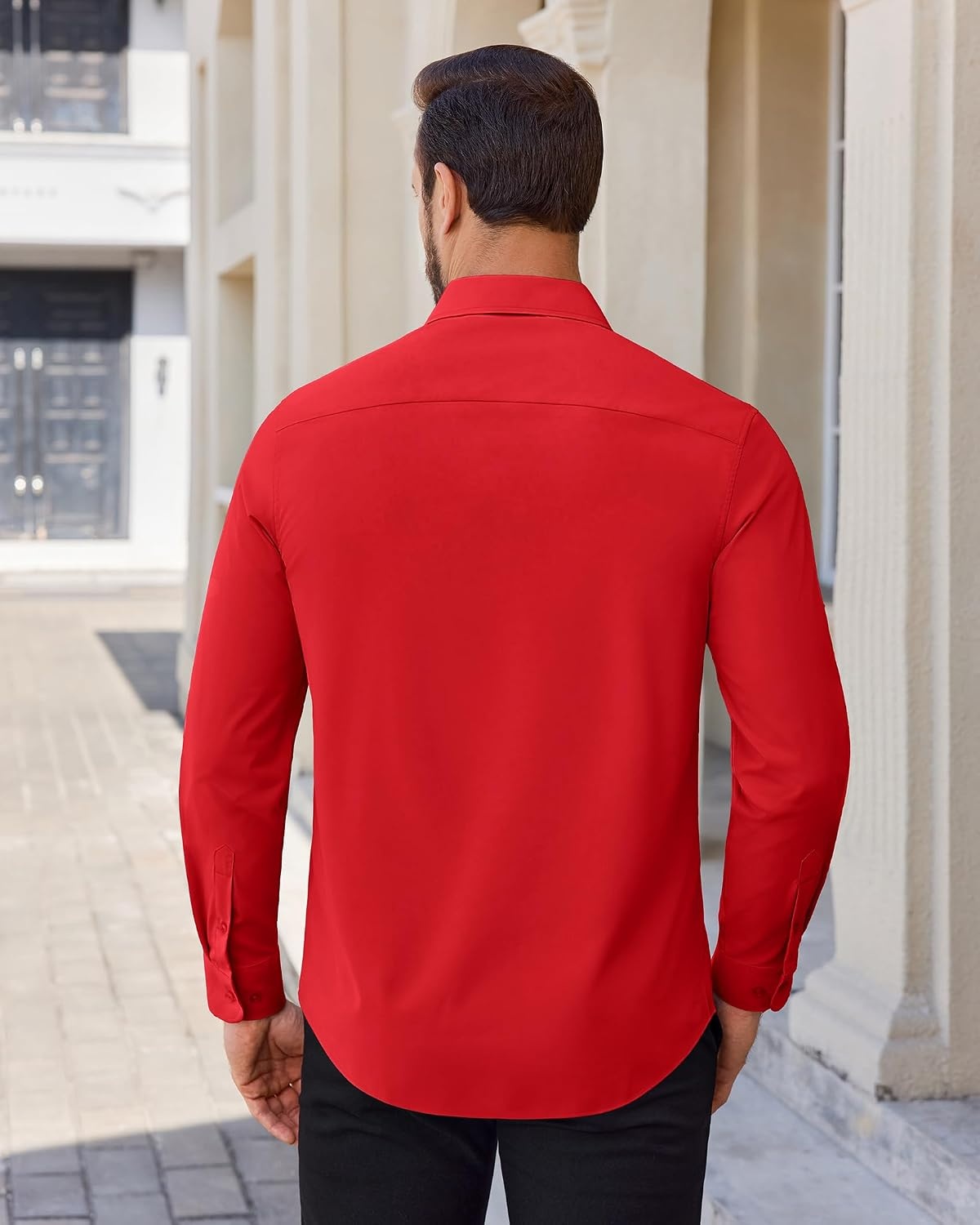 image:imageAlimens amp Gentle Stretch Dress Shirt for Men Button Down Long Sleeve ShirtRed