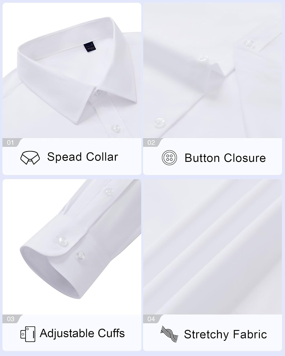 image:imageAlimens amp Gentle Stretch Dress Shirt for Men Button Down Long Sleeve ShirtWhite