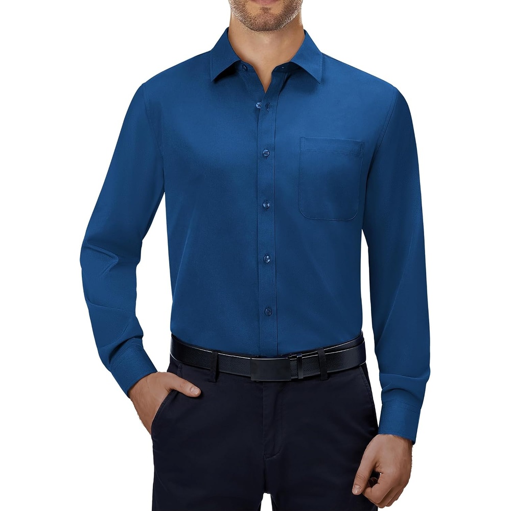 image:imageAlimens amp Gentle Mens Dress Shirts Long Sleeve Stretch Button Down ShirtDark Blue