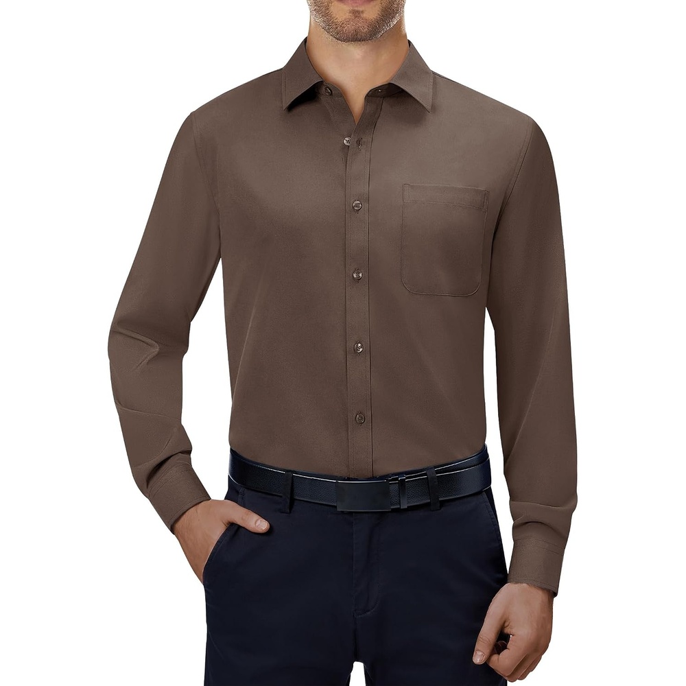 image:imageAlimens amp Gentle Mens Dress Shirts Long Sleeve Stretch Button Down ShirtDark Khaki